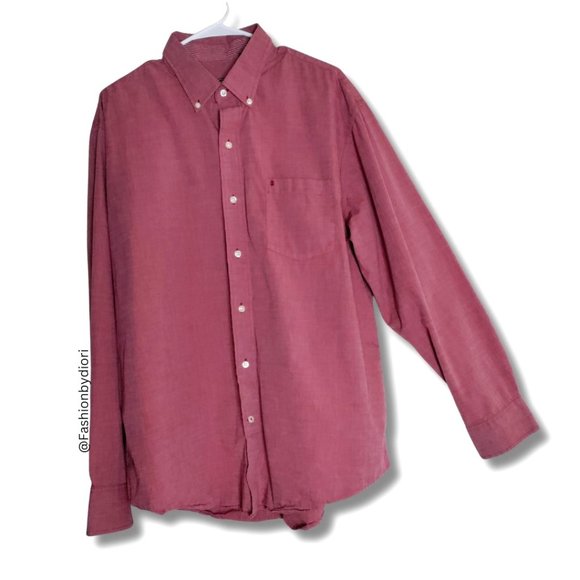 Izod Casual Button Up Men Shirt Long Sleeve Maroon Size XL 100% cotton - Picture 1 of 10